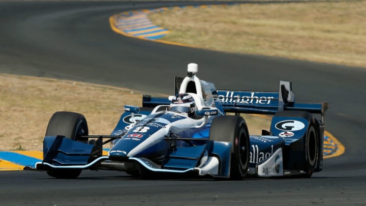 SONOMA, CA - SEPTEMBER 15: Max Chilton of Great Britain driver of the #8 Gallagher Honda drives in practice on day 1 of the GoPro Grand Prix of Sonoma at Sonoma Raceway on September 15, 2017 in Sonoma, California. (Photo by Lachlan Cunningham/Getty Images)