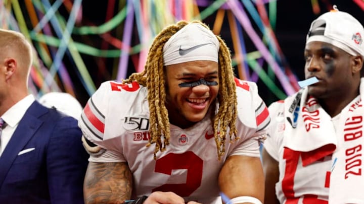 INDIANAPOLIS, INDIANA - DECEMBER 07: Chase Young #02 of the Ohio State Buckeyes on the stage after winning the Big Ten Championship game over the Wisconsin Badgers at Lucas Oil Stadium on December 07, 2019 in Indianapolis, Indiana. (Photo by Justin Casterline/Getty Images)