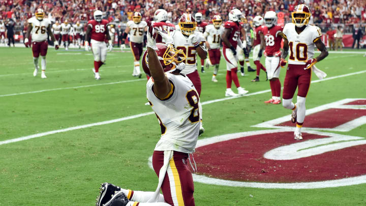 GLENDALE, AZ – SEPTEMBER 09: Tight end Jordan Reed #86 of the Washington Redskins reacts after scoring a four-yard touchdown during the second quarter against the Arizona Cardinals at State Farm Stadium on September 9, 2018 in Glendale, Arizona. (Photo by Norm Hall/Getty Images)