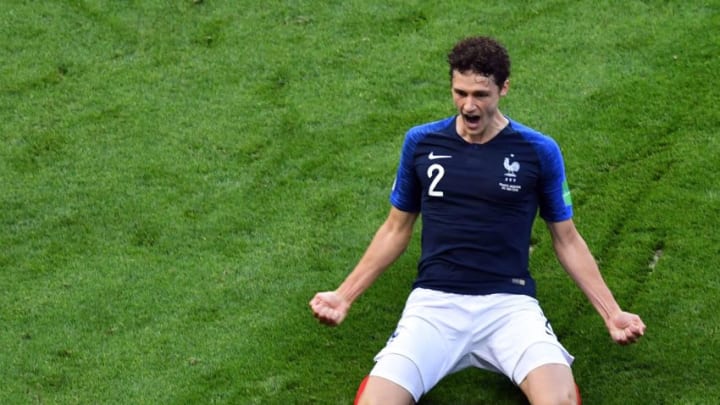 TOPSHOT - France's Benjamin Pavard celebrates after scoring his team's second goal during the Russia 2018 World Cup round of 16 football match between France and Argentina at the Kazan Arena in Kazan on June 30, 2018. (Photo by SAEED KHAN / AFP) / RESTRICTED TO EDITORIAL USE - NO MOBILE PUSH ALERTS/DOWNLOADS (Photo credit should read SAEED KHAN/AFP/Getty Images)