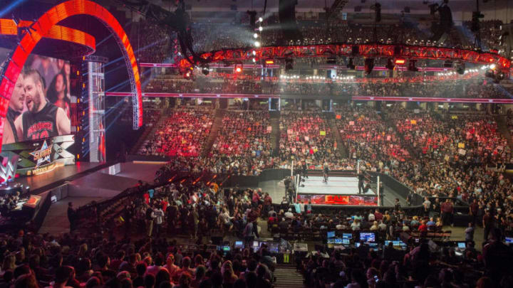 ANAHEIM, CA - AUGUST 08: Thousands pack the Honda Center on Monday, August 8, 2016 to watch the WWE Monday Night Raw live broadcast.///ADDITIONAL INFORMATION: scan..WWEmondayraw ?ê 8/8/16 ?ê LEONARD ORTIZ, ORANGE COUNTY REGISTER - _DSC4069.NEF - WWE Monday Night Raw,?ì a live broadcast of professional wrestlers John Cena and others from the Honda Center in Anaheim. (Photo by Leonard Ortiz/Digital First Media/Orange County Register via Getty Images)
