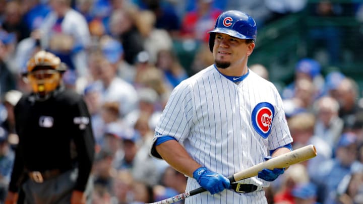 CHICAGO, IL - MAY 25: Kyle Schwarber #12 of the Chicago Cubs reacts after striking out against the San Francisco Giants during the first inning at Wrigley Field on May 25, 2017 in Chicago, Illinois. (Photo by Jon Durr/Getty Images)