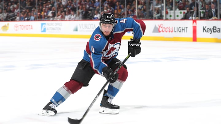 DENVER, CO – APRIL 22: Tyson Barrie #4 of the Colorado Avalanche skates against the Nashville Predators in Game Six of the Western Conference First Round during the 2018 NHL Stanley Cup Playoffs at the Pepsi Center on April 22, 2018 in Denver, Colorado. (Photo by Michael Martin/NHLI via Getty Images)