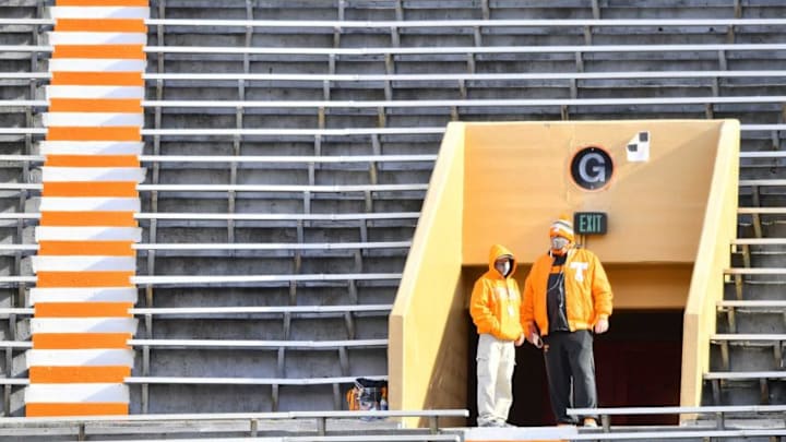 Tennessee fans are seen in the stadium before a game between Tennessee and Texas A&M in Neyland Stadium in Knoxville, Saturday, Dec. 19, 2020.
