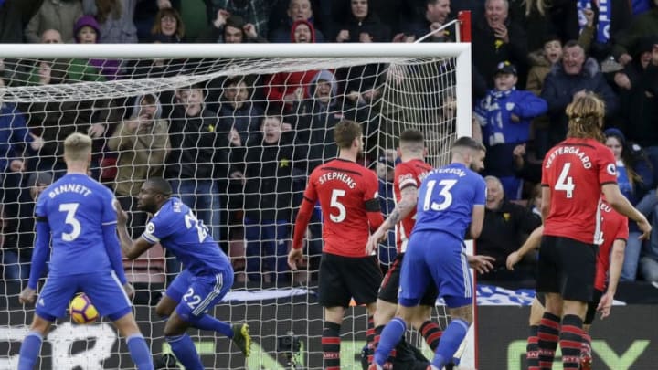 SOUTHAMPTON, ENGLAND - FEBRUARY 09: Sol Bamba of Cardiff City celebrates after scoring his team's first goal during the Premier League match between Southampton FC and Cardiff City at St Mary's Stadium on February 9, 2019 in Southampton, United Kingdom. (Photo by Henry Browne/Getty Images)