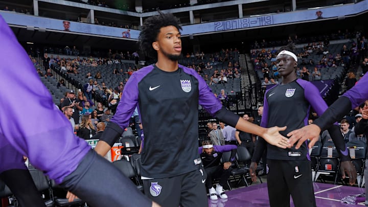 SACRAMENTO, CA – OCTOBER 11: Marvin Bagley III #35 of the Sacramento Kings gets introduced into the starting lineup against the Utah Jazz on October 11, 2018 at Golden 1 Center in Sacramento, California. NOTE TO USER: User expressly acknowledges and agrees that, by downloading and or using this photograph, User is consenting to the terms and conditions of the Getty Images Agreement. Mandatory Copyright Notice: Copyright 2018 NBAE (Photo by Rocky Widner/NBAE via Getty Images)