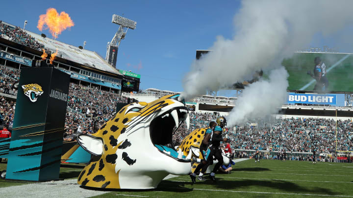 JACKSONVILLE, FL – DECEMBER 17: The Jacksonville Jaguars take the field before the start of their game against the Houston Texans at EverBank Field on December 17, 2017 in Jacksonville, Florida. (Photo by Sam Greenwood/Getty Images)