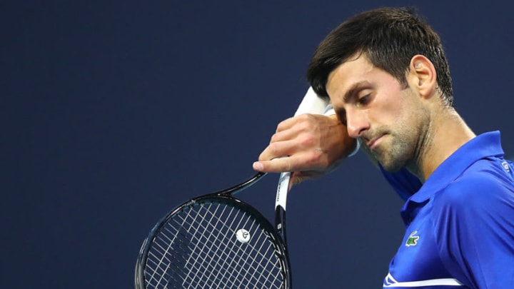 MIAMI GARDENS, FLORIDA - MARCH 26: Novak Djokovic of Serbia looks on against Roberto Bautista Agut of Spain during the Miami Open tennis on March 26, 2019 in Miami Gardens, Florida. (Photo by Julian Finney/Getty Images)