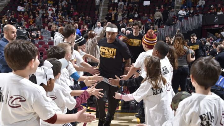 CLEVELAND, OH - FEBRUARY 7: Isaiah Thomas #3 of the Cleveland Cavaliers gets introduced before the game against the Minnesota Timberwolves on February 7, 2018 at Quicken Loans Arena in Cleveland, Ohio. NOTE TO USER: User expressly acknowledges and agrees that, by downloading and/or using this Photograph, user is consenting to the terms and conditions of the Getty Images License Agreement. Mandatory Copyright Notice: Copyright 2018 NBAE (Photo by David Liam Kyle/NBAE via Getty Images)