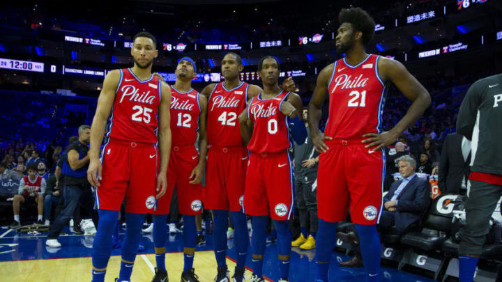 Philadelphia 76ers, Ben Simmons, Tobias Harris, Al Horford, Josh Richardson and Joel Embiid (Photo by Mitchell Leff/Getty Images)