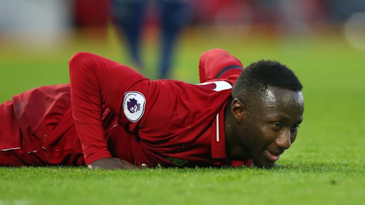 LIVERPOOL, ENGLAND - FEBRUARY 09: Naby Keita of Liverpool reacts during the Premier League match between Liverpool FC and AFC Bournemouth at Anfield on February 9, 2019 in Liverpool, United Kingdom. (Photo by Alex Livesey/Getty Images)