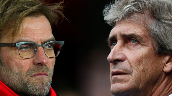 (FILE PHOTO - Image Numbers 502931146 (L) and 493045240 - EDITORS NOTE: A Gradient has been added) In this composite image a comparison has been made between Jurgen Klopp, manager of Liverpool and Manuel Pellegrini, manager of Manchester City. Liverpool and Manchester City meet in the Capital One Cup Final at Wembley Stadium on February 28, 2016 in London,England. ***LEFT IMAGE*** SUNDERLAND, ENGLAND - DECEMBER 30: Jurgen Klopp, manager of Liverpool looks on before the Barclays Premier League match between Sunderland and Liverpool at Stadium of Light on December 30, 2015 in Sunderland, England. (Photo by Ian MacNicol/Getty Images) ***RIGHT IMAGE*** MANCHESTER, ENGLAND - OCTOBER 17: Manuel Pellegrini, manager of Manchester City looks on prior to the Barclays Premier League match between Manchester City and A.F.C. Bournemouth at Etihad Stadium on October 17, 2015 in Manchester, England. (Photo by Dean Mouhtaropoulos/Getty Images)