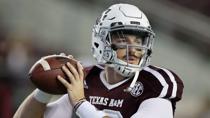 COLLEGE STATION, TX – NOVEMBER 12: Jake Hubenak #10 of the Texas A&M Aggies wrms up before playing Mississippi Rebels at Kyle Field on November 12, 2016 in College Station, Texas. (Photo by Bob Levey/Getty Images)