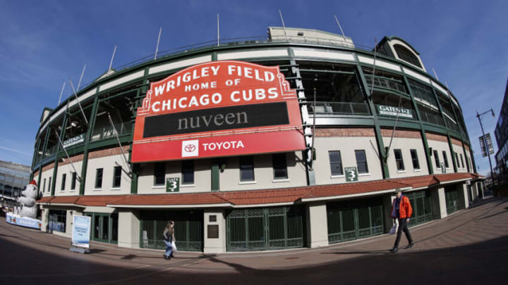 Dec 2, 2021; Chicago, IL, USA; Locked gates to Wrigley Field are seen on the first day of Major League Baseball lockout. Mandatory Credit: Kamil Krzaczynski-USA TODAY Sports