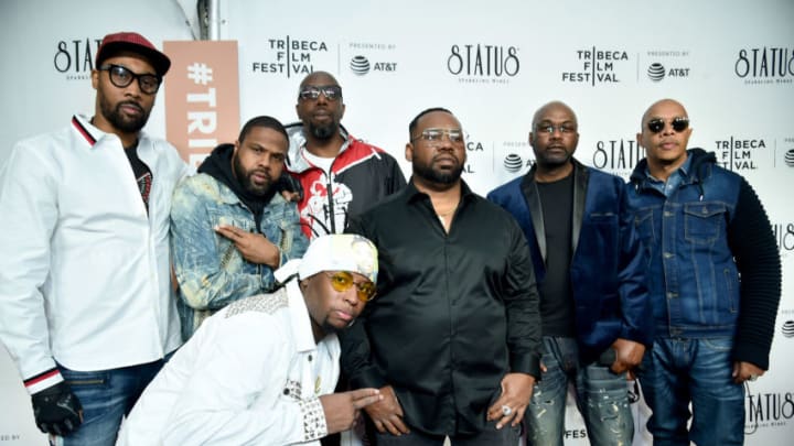 NEW YORK, NEW YORK - APRIL 25: (Rear L-R) Elgin Turer " Masta Killa", Dennis Coles "Ghostaface Killa" Robert Diggs "RZA" Inspectah Deck, Corey Woods " Raekwon", (front L-R) Lamont Hawkins" U-God", Young Dirty Bastard, and DJ Mathematics attend Tribeca TV: Wu-Tang Clan: Of Mics And Men - 2019 Tribeca Film Festival at Beacon Theatre on April 25, 2019 in New York City. (Photo by Steven Ferdman/Getty Images for Tribeca Film Festival)