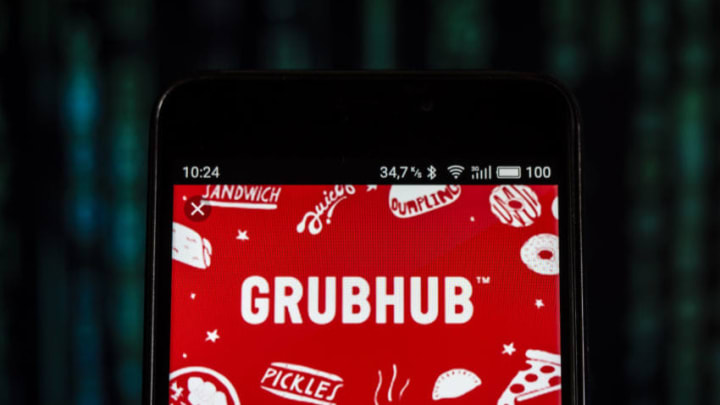 KIEV, UKRAINE - 2018/10/16: GrubHub logo seen displayed on smart phone. Grubhub Inc. is an online and mobile food-ordering company that connects diners with local restaurants. (Photo by Igor Golovniov/SOPA Images/LightRocket via Getty Images)