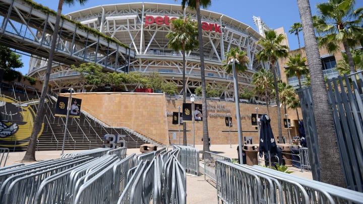 Jul 24, 2020; San Diego, California, USA; A general view of the entrance to Petco Park before the game between the San Diego Padres and the Arizona Diamondbacks. Mandatory Credit: Orlando Ramirez-USA TODAY Sports