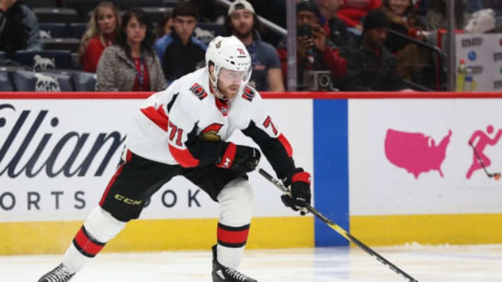 WASHINGTON, DC – JANUARY 07: Chris Tierney #71 of the Ottawa Senators skates with the puck against the Washington Capitals during the third period at Capital One Arena on January 07, 2020 in Washington, DC. (Photo by Patrick Smith/Getty Images)