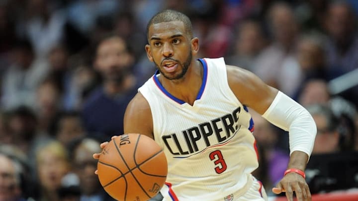 March 13, 2016; Los Angeles, CA, USA; Los Angeles Clippers guard Chris Paul (3) moves the ball up court against Cleveland Cavaliers during the second half at Staples Center. Mandatory Credit: Gary A. Vasquez-USA TODAY Sports