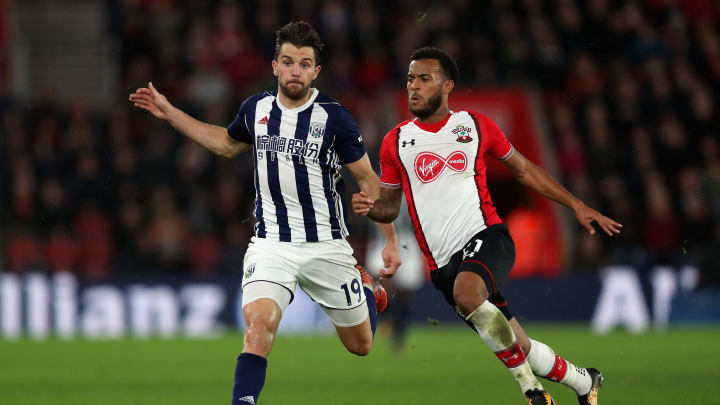 SOUTHAMPTON, ENGLAND – OCTOBER 21: Ryan Bertrand of Southampton and Jay Rodriguez of West Bromwich Albion in action during the Premier League match between Southampton and West Bromwich Albion at St Mary’s Stadium on October 21, 2017 in Southampton, England. (Photo by Dan Istitene/Getty Images)