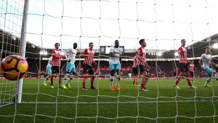 SOUTHAMPTON, ENGLAND - FEBRUARY 04: Steven Davis of Southampton (not pictured) scores a goal for West Ham Uniteds third goal during the Premier League match between Southampton and West Ham United at St Mary's Stadium on February 4, 2017 in Southampton, England. (Photo by Michael Steele/Getty Images)