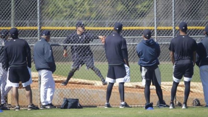 Feb 19, 2015; Tampa, FL, USA; New York Yankees starting pitcher Masahiro Tanaka (19) throws a bullpen session at New York Yankees minor league complex. Mandatory Credit: Kim Klement-USA TODAY Sports