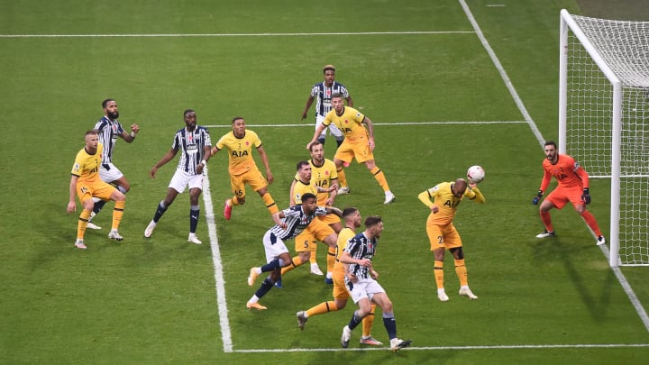 Lucas Moura heads near goal for Tottenham versus West Brom