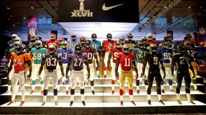 Jan 27, 2013; New Orleans, LA, USA; A general view from inside the NFL Shop at the Convention Center prior to Super Bowl XLVII to be played between the Baltimore Ravens and the San Francisco 49ers on February 3, 2013 and the Mercedes-Benz Superdome. Mandatory Credit: Derick E. Hingle-USA TODAY Sports