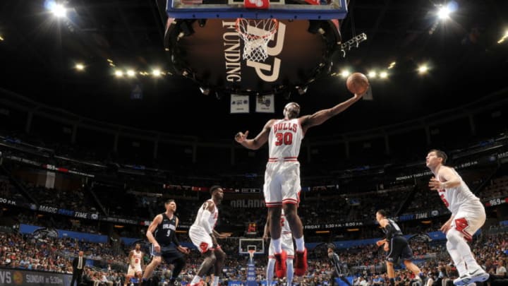 ORLANDO, FL - MARCH 30: Noah Vonleh #30 of the Chicago Bulls handles the ball against the Orlando Magic on March 30, 2018 at Amway Center in Orlando, Florida. Copyright 2018 NBAE (Photo by Fernando Medina/NBAE via Getty Images)