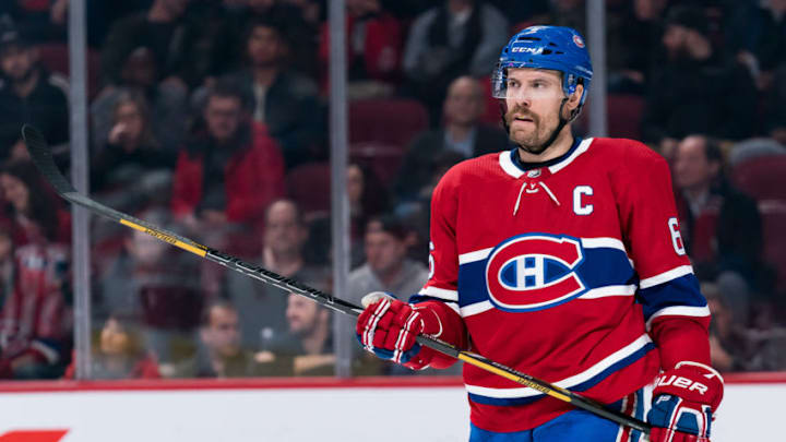 MONTREAL, QC - NOVEMBER 27: Look on Montreal Canadiens defenceman Shea Weber (6) during the Carolina Hurricanes versus the Montreal Canadiens game on November 27, 2018, at Bell Centre in Montreal, QC (Photo by David Kirouac/Icon Sportswire via Getty Images)