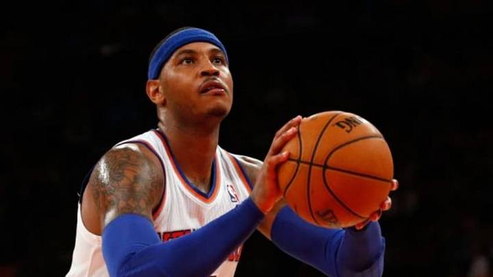Oct 30, 2013; New York, NY, USA; New York Knicks small forward Carmelo Anthony (7) takes a free throw during the third quarter against the Milwaukee Bucks at Madison Square Garden. Knicks won 90-83. Mandatory Credit: Anthony Gruppuso-USA TODAY Sports