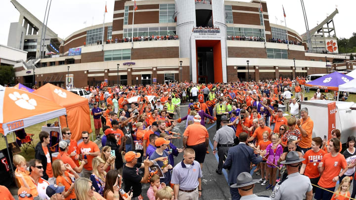 CLEMSON, SC – OCTOBER 07: Head coach Dabo Swinney of the Clemson Tigers greets fans prior to the start of the Tigers’ football game against the Wake Forest Demon Deacons at Memorial Stadium on October 7, 2017 in Clemson, South Carolina. (Photo by Mike Comer/Getty Images)