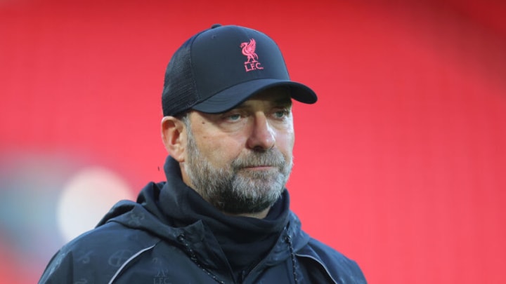 LIVERPOOL, ENGLAND - OCTOBER 30: Jurgen Klopp the manager of Liverpool looks on after the Premier League match between Liverpool and Brighton & Hove Albion at Anfield on October 30, 2021 in Liverpool, England. (Photo by James Gill - Danehouse/Getty Images)