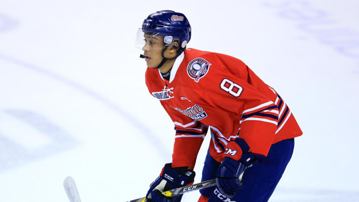 ST CATHARINES, ON – OCTOBER 15: Serron Noel #8 of the Oshawa Generals skates during an OHL game against the Niagara IceDogs at the Meridian Centre on October 15, 2016 in St Catharines, Canada. (Photo by Vaughn Ridley/Getty Images)