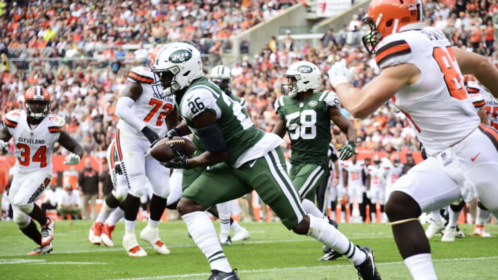 CLEVELAND, OH – OCTOBER 08: Marcus Maye #26 of the New York Jets makes an interception against the Cleveland Browns in the second quarter at FirstEnergy Stadium on October 8, 2017 in Cleveland, Ohio. (Photo by Jason Miller/Getty Images)