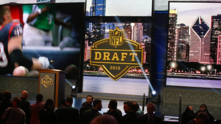 The NFL Draft Logo during round 1 of the 2015 NFL Draft (Photo by Rich Graessle/Corbis via Getty Images)