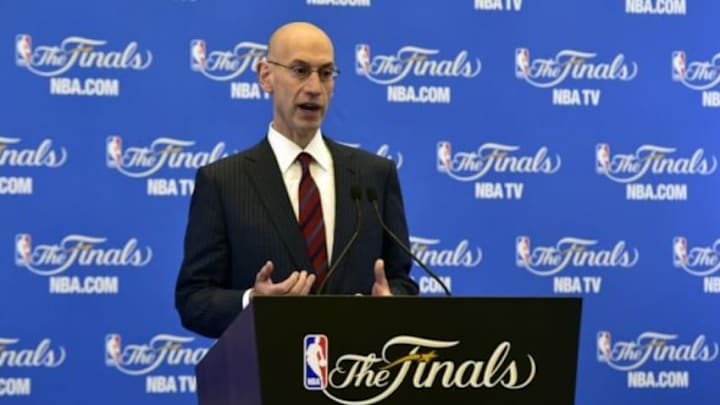 June 4, 2015; Oakland, CA, USA; NBA commissioner Adam Silver speaks to media before the Golden State Warriors play against the Cleveland Cavaliers in game one of the NBA Finals. at Oracle Arena. Mandatory Credit: Bob Donnan-USA TODAY Sports