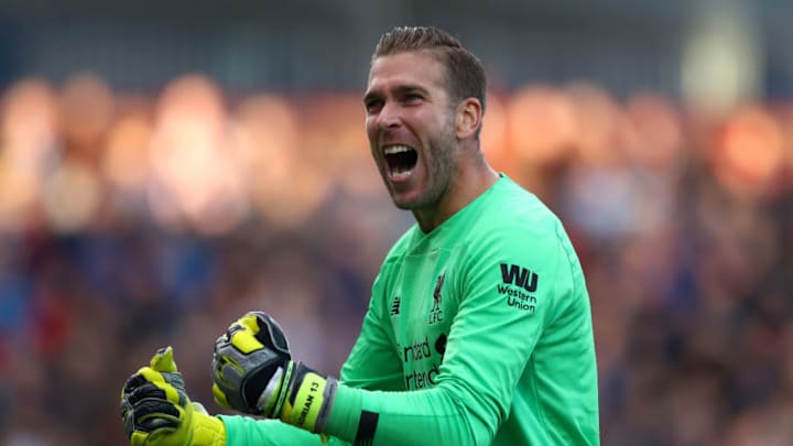 BURNLEY, ENGLAND - AUGUST 31: Adrian of Liverpool celebrates his teams third goal during the Premier League match between Burnley FC and Liverpool FC at Turf Moor on August 31, 2019 in Burnley, United Kingdom. (Photo by Matthew Lewis/Getty Images)