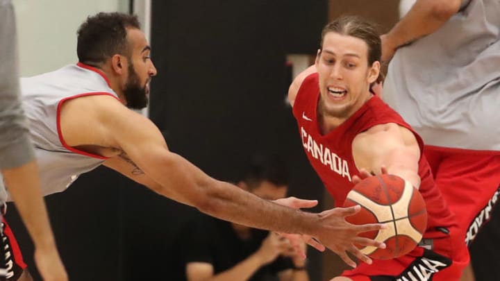 TORONTO, ON- AUGUST 5 - Kelly Olynyk breaks up a pass. The Canadian Men's Basketball Team hosts their first practice for the FIBA World Cup at the OVO Centre in Toronto. August 5, 2019. (Steve Russell/Toronto Star via Getty Images)