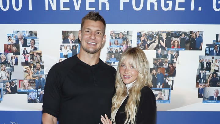 Rob Gronkowski and Camille Kostek attend the annual charity day hosted by Cantor Fitzgerald and The Cantor Fitzgerald Relief Fund on September 12, 2022 in New York City. 