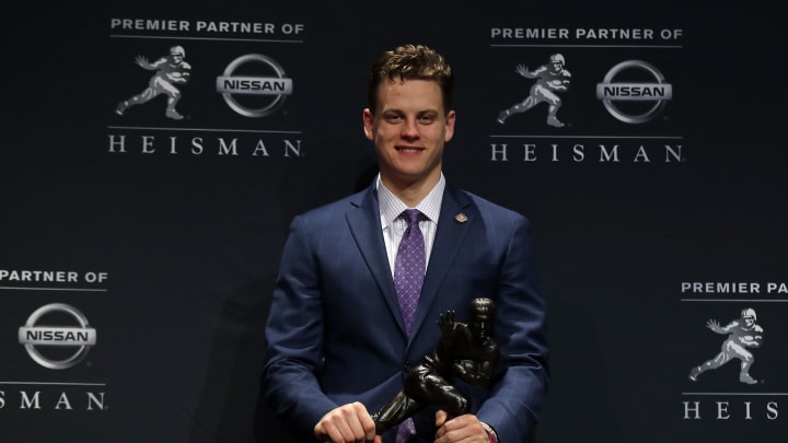 NEW YORK, NY – DECEMBER 14: Quarterback Joe Burrow of the LSU Tigers winner of the 85th annual Heisman Memorial Trophy poses for photos on December 14, 2019 at the Marriott Marquis in New York City. (Photo by Adam Hunger/Getty Images)