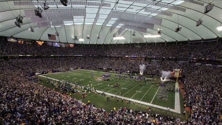 Dec 30, 2012; Minneapolis, MN, USA; A general view of the Metrodome prior to the game between the Minnesota Vikings and Green Bay Packers. The Vikings defeated the Packers 37-34. Mandatory Credit: Brace Hemmelgarn-USA TODAY Sports