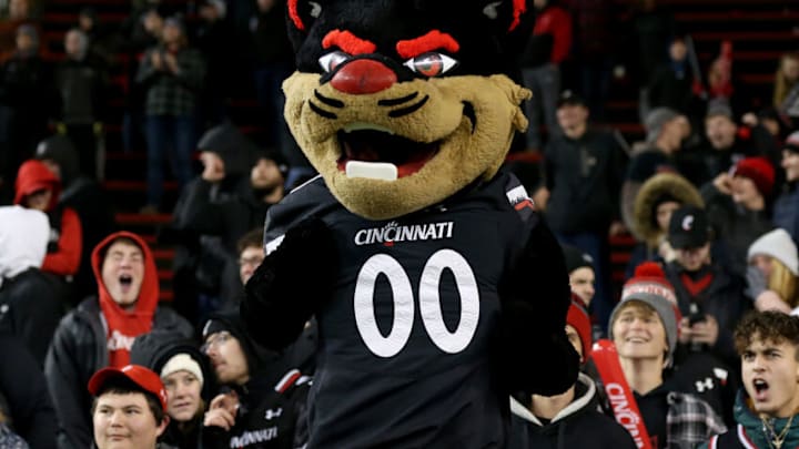 Cincinnati Bearcats mascot in the stands during game against the Temple Owls at Nippert Stadium. Getty Images.