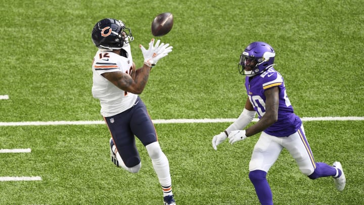 MINNEAPOLIS, MINNESOTA – DECEMBER 20: Allen Robinson II #12 of the Chicago Bears makes a reception during the first quarter as he is defended by Jeff Gladney #20 of the Minnesota Vikings at U.S. Bank Stadium on December 20, 2020 in Minneapolis, Minnesota. (Photo by Hannah Foslien/Getty Images)