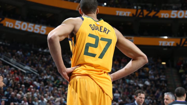 SALT LAKE CITY, UT - JANUARY 20: The jersey of Rudy Gobert #27 of the Utah Jazz as seen during the game against the LA Clippers on January 20, 2018 at Vivint Smart Home Arena in Salt Lake City, Utah. Copyright 2018 NBAE (Photo by Melissa Majchrzak/NBAE via Getty Images)