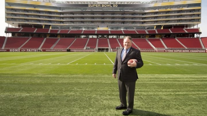 January 20, 2016; Santa Clara, CA, USA; Chip Kelly poses for a photo after being introduced as the new head coach for the San Francisco 49ers at Levi's Stadium Auditorium. Mandatory Credit: Kyle Terada-USA TODAY Sports
