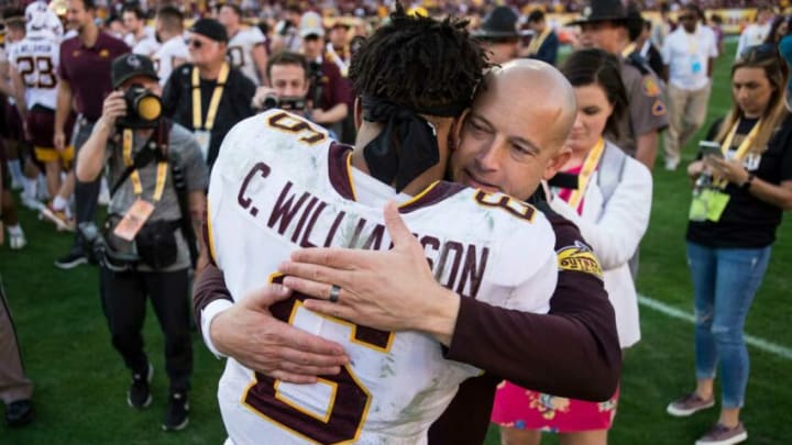 Minnesota head coach P.J. Fleck hugs Minnesota defensive back Chris Williamson (6) during the Outback Bowl at Raymond James Stadium in Tampa, Fla., on Wednesday, Jan. 1, 2020. Minnesota defeated Auburn 31-24.Jc Outbackbowl 73