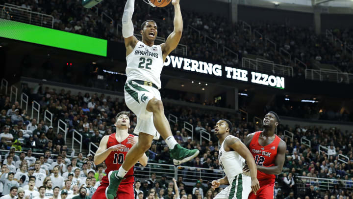 EAST LANSING, MI – NOVEMBER 19: Miles Bridges #22 of the Michigan State Spartans dunks during the game against the Stony Brook Seawolves at Breslin Center on November 19, 2017 in East Lansing, Michigan. (Photo by Rey Del Rio/Getty Images)