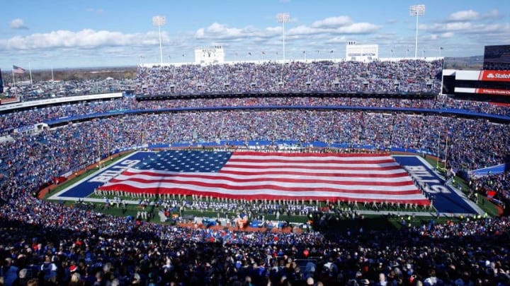 Nov 8, 2015; Orchard Park, NY, USA; A general view of Ralph Wilson Stadium during the National Anthem before a game between the Buffalo Bills and the Miami Dolphins. Mandatory Credit: Timothy T. Ludwig-USA TODAY Sports