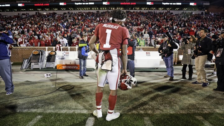 NORMAN, OK – NOVEMBER 10: Quarterback Kyler Murray #1 of the Oklahoma Sooners approaches the stands after the game against the Oklahoma State Cowboys at Gaylord Family Oklahoma Memorial Stadium on November 10, 2018 in Norman, Oklahoma. Oklahoma defeated Oklahoma State 48-47. (Photo by Brett Deering/Getty Images)